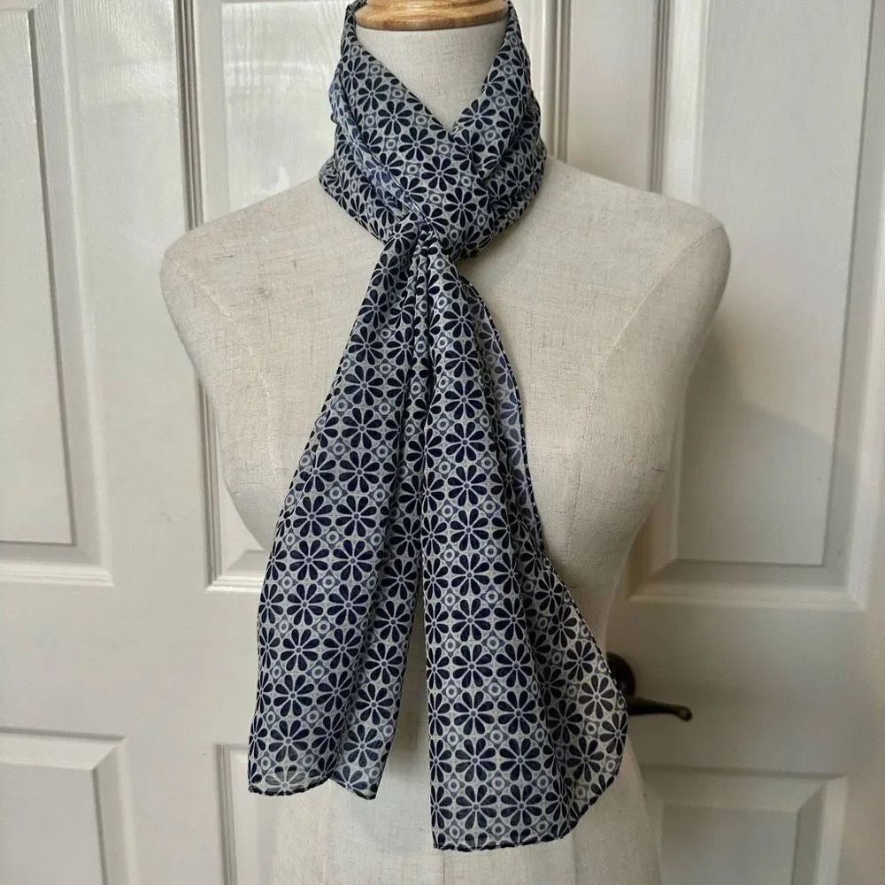 Blue and white floral scarf